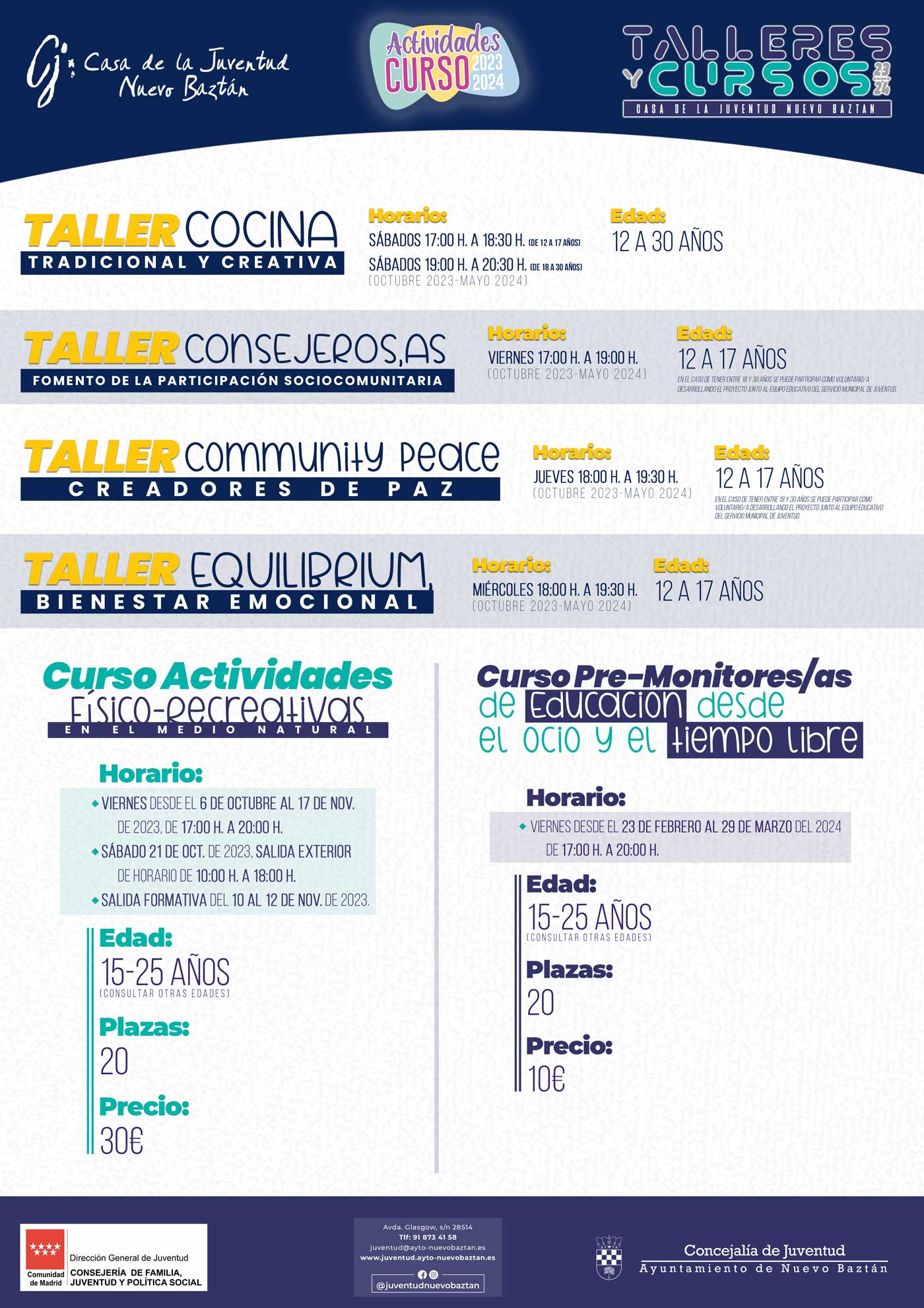 Talleres y Cursos en la Casa de la Juventud durante el curso 2023/2024